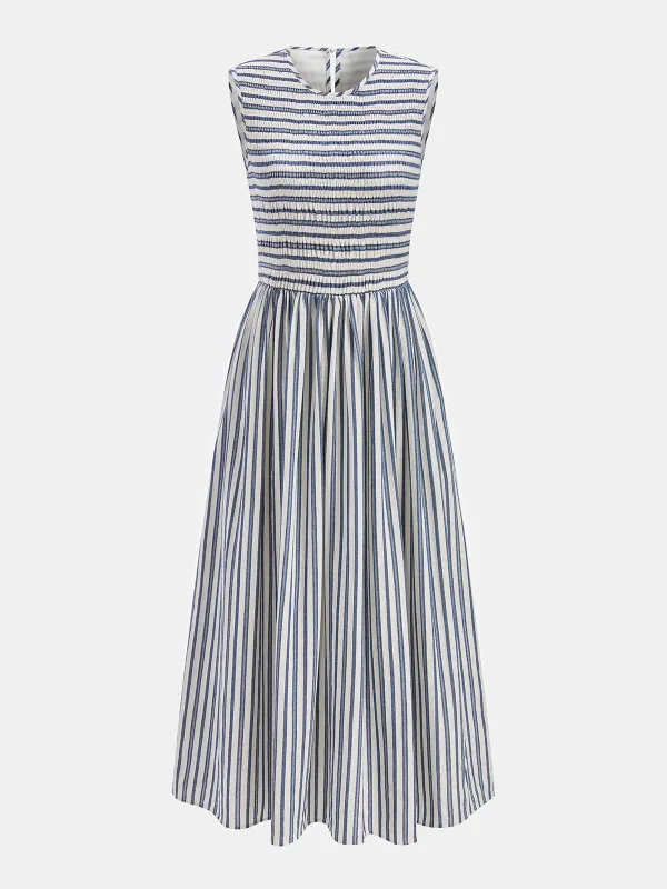 Striped Cotton Sleeveless Smocked Maxi Dress made by COMMENSE