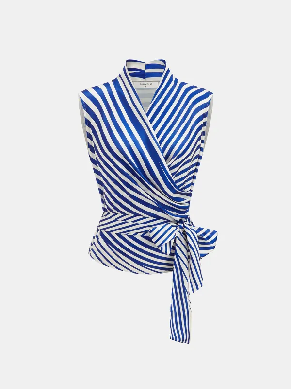 Striped Wrap Tie-Waist Tank Top made by COMMENSE