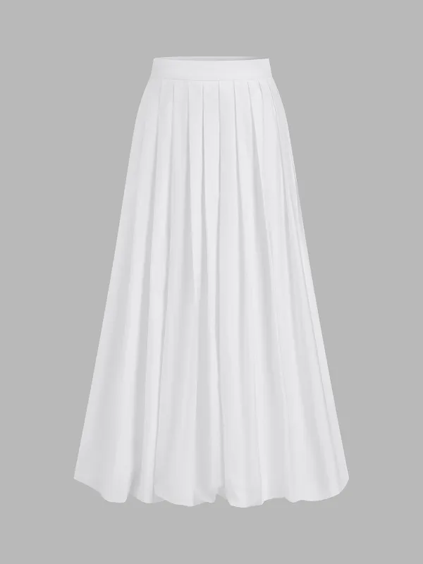 Pleated Cotton Mid-Waist Midi Skirt made by COMMENSE