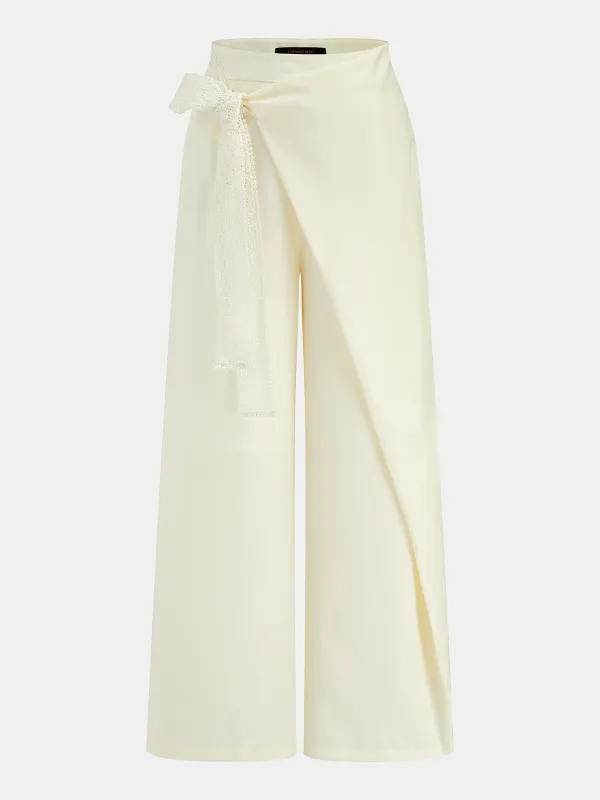 Lace Tie Wrap Wide Leg Pants made by COMMENSE