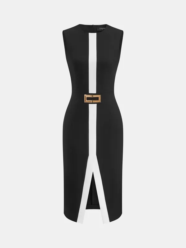 Sleeveless Metal Detail Bodycon Midi Dress made by COMMENSE