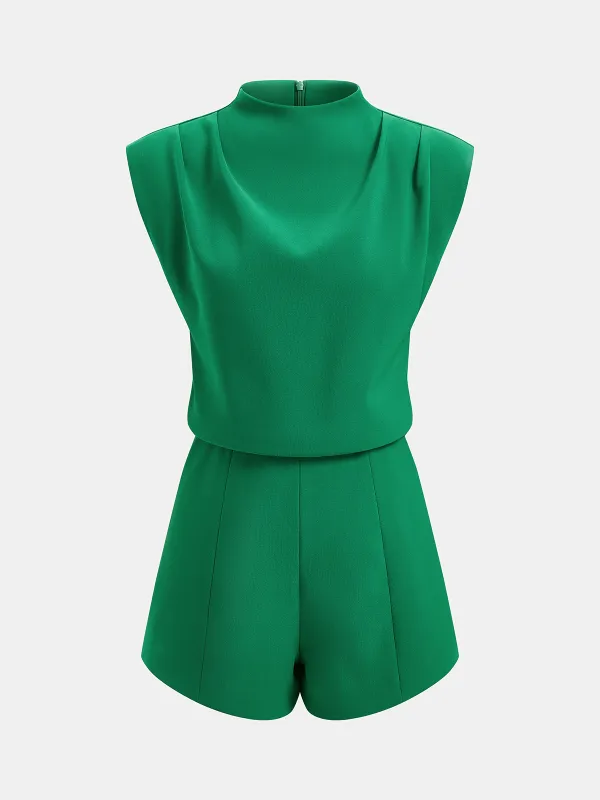Draped Sleeveless Mock Neck Romper made by COMMENSE