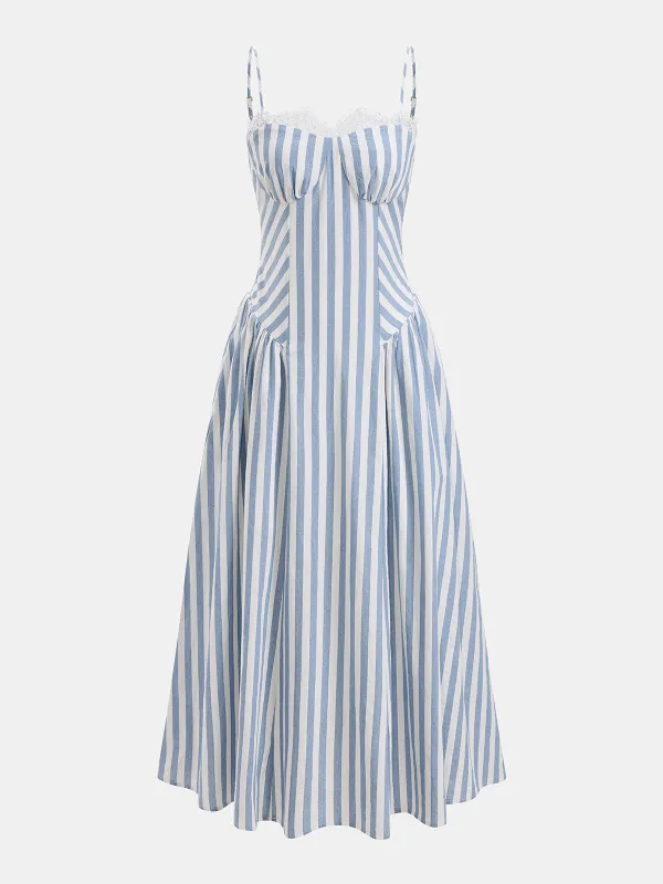 Lace Trim Striped Cotton Cami Maxi Dress made by COMMENSE
