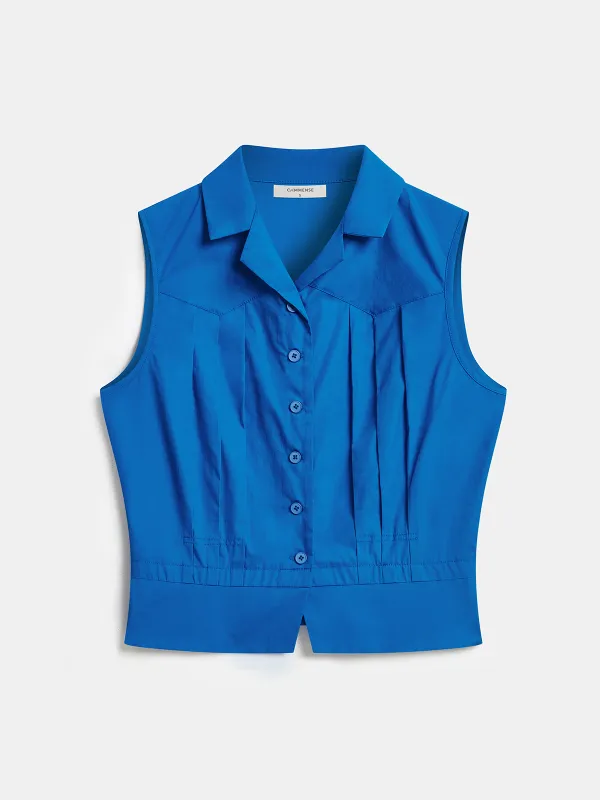 Cotton Sleeveless Pleated Button-Down Vest made by COMMENSE