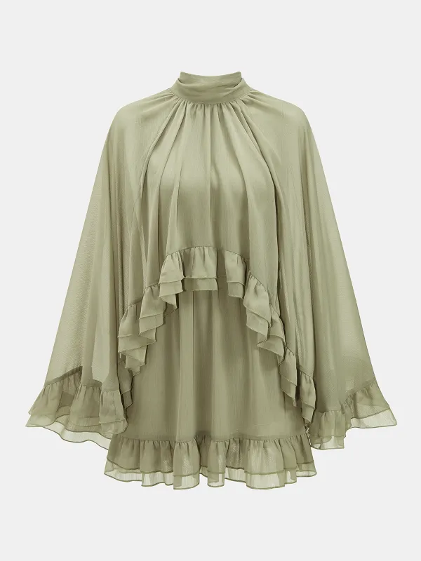 Ruffled Cape & Sleeveless Dress Chiffon Two-Piece Set made by COMMENSE