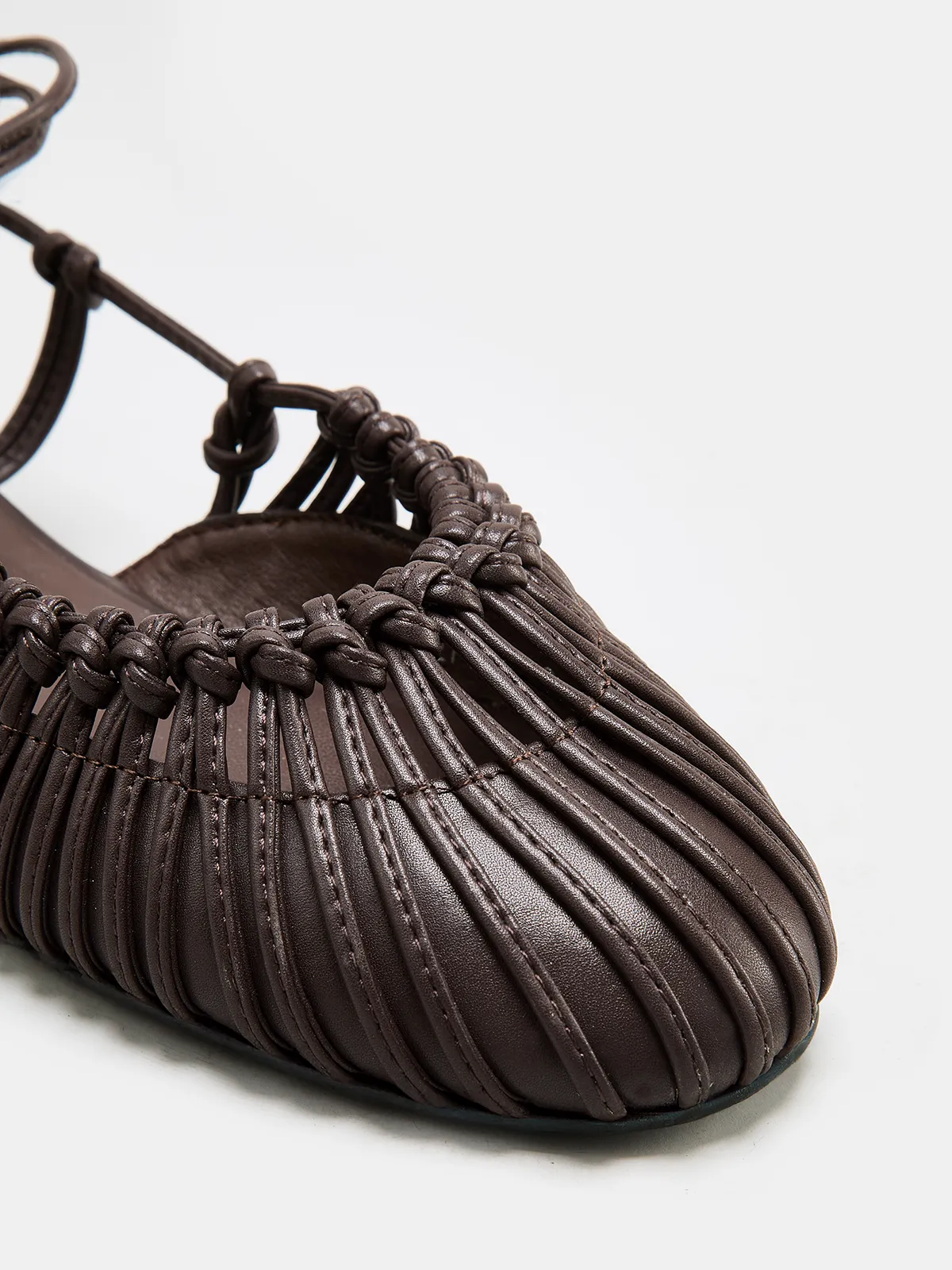 Leather Woven Lace-Up Flat Sandals sold by COMMENSE product image thumbnail 5