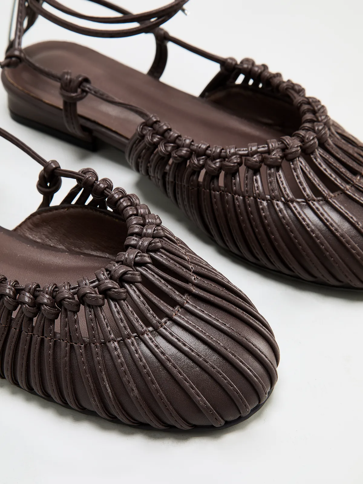 Leather Woven Lace-Up Flat Sandals sold by COMMENSE product image thumbnail 4