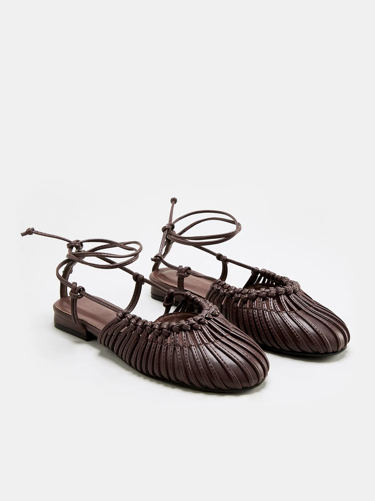Leather Woven Lace-Up Flat Sandals sold by COMMENSE