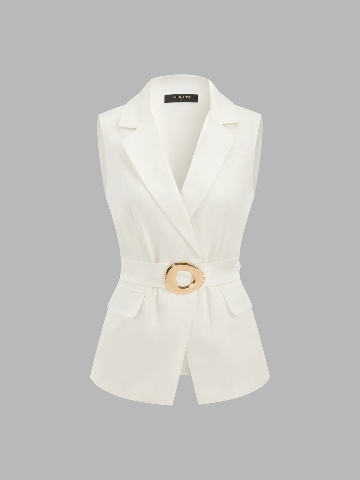 Metal Buckle Linen Blend Sleeveless Blazer Vest sold by COMMENSE product image thumbnail 2
