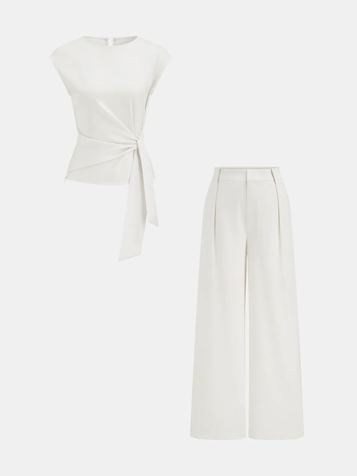 Tie Waist Sleeveless Top & Wide Leg Pants Set sold by COMMENSE product image thumbnail 2