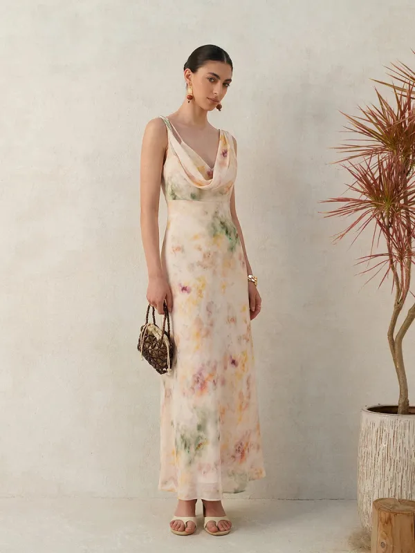 Tie Dye Cowl Neck Sleeveless Maxi Dress made by COMMENSE