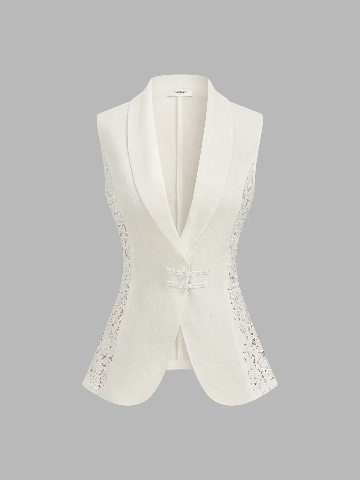 Lace Panel Frog Button Linen Blend Blazer Vest sold by COMMENSE product image thumbnail 2