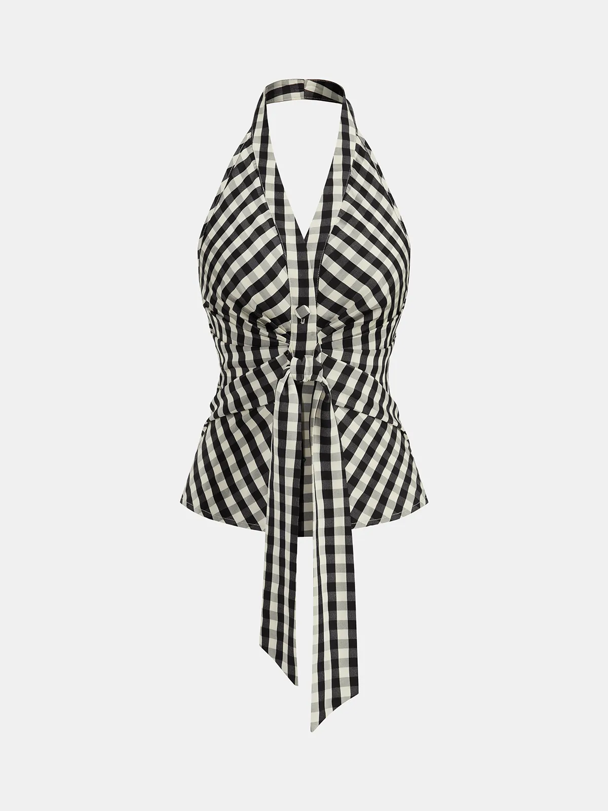 Gingham Halter Tie-Waist Top & Pants Set sold by COMMENSE product image thumbnail 2