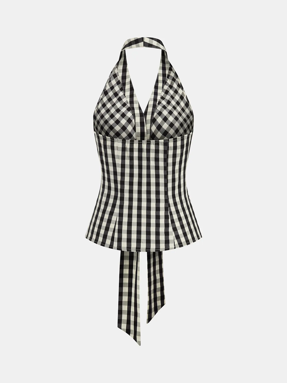 Gingham Halter Tie-Waist Top & Pants Set sold by COMMENSE product image thumbnail 3