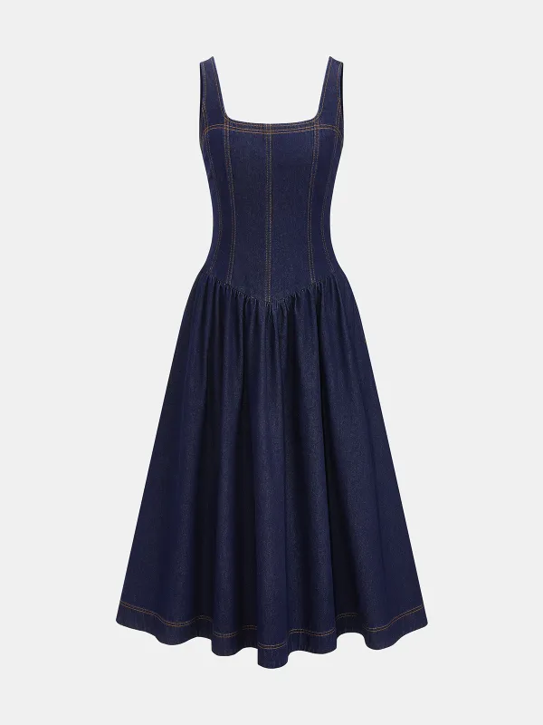 Sleeveless Denim Flare Maxi Dress made by COMMENSE