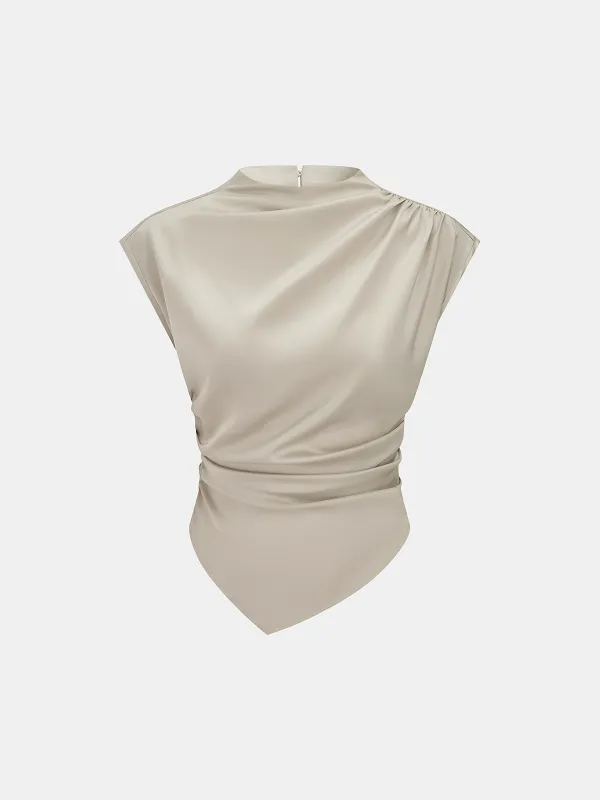 Asymmetrical Draped Ruched Satin Blouse made by COMMENSE
