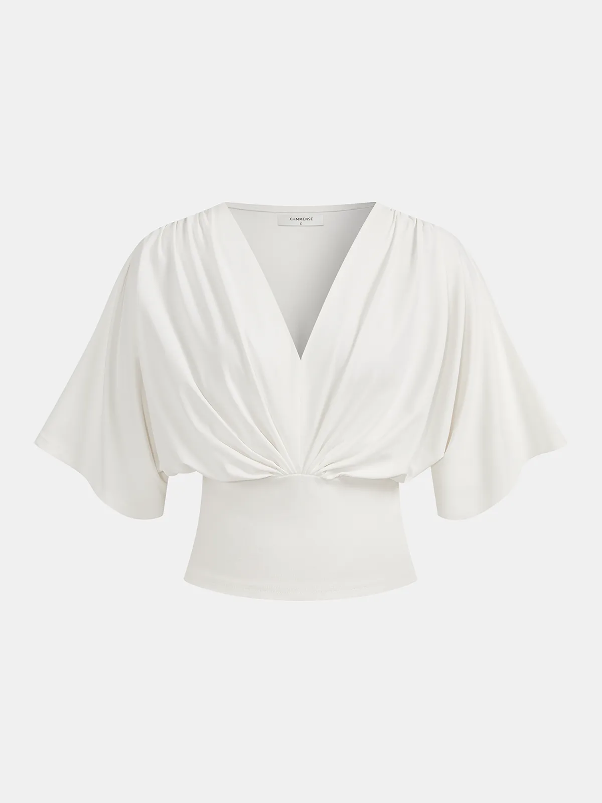 V-Neck Twist Front Batwing Sleeve Fitted Top sold by COMMENSE