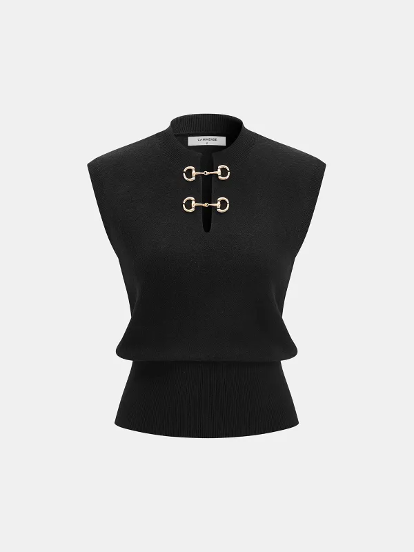 Horsebit Detail Sleeveless Knit Top made by COMMENSE