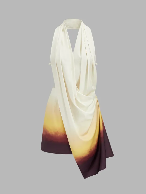 Asymmetric Gradient Halter Mini Dress made by COMMENSE