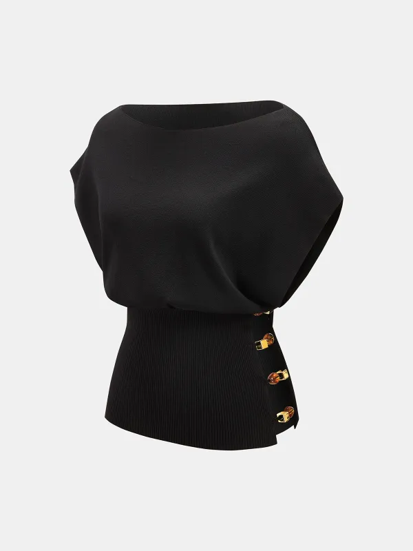 Amber Detail Cinched Waist Knit Top made by COMMENSE