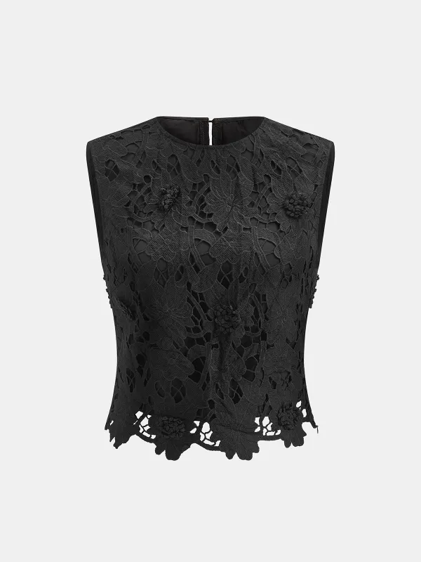 3D Floral Lace Sleeveless Crop Top made by COMMENSE