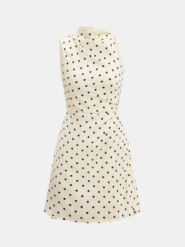 Polka Dot Sleeveless Ruched Mini Dress made by COMMENSE