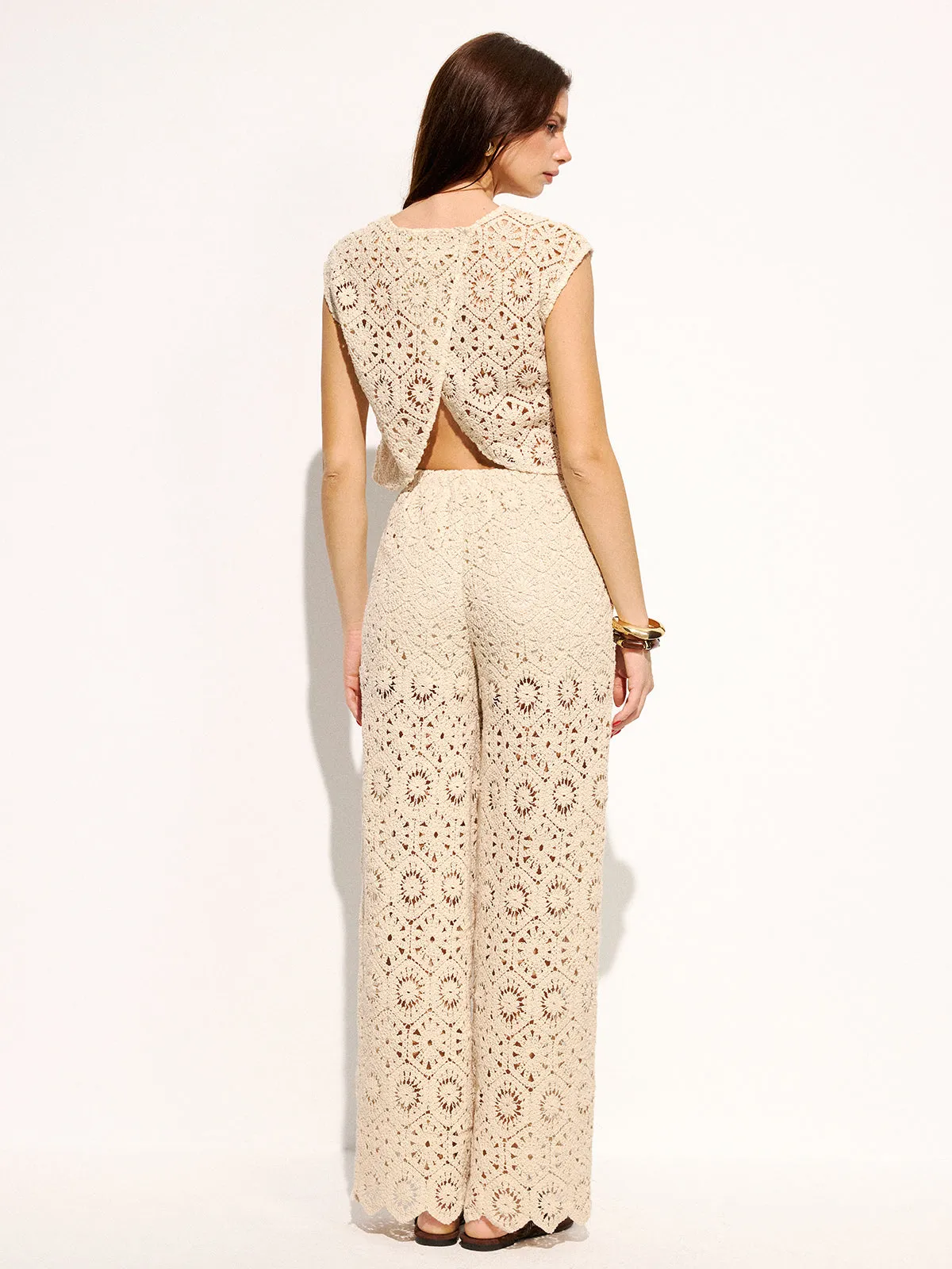 Crochet Sleeveless Crop Top & Pants Set sold by COMMENSE product image thumbnail 5