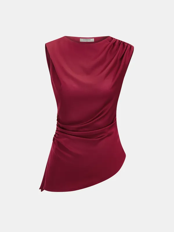 Ruched Asymmetrical Satin Tank Top made by COMMENSE