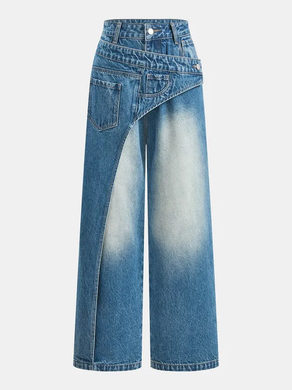 Asymmetric Deconstructed Wide Leg Jeans made by COMMENSE