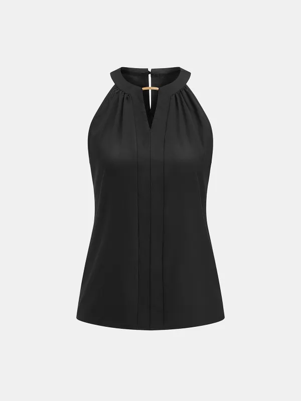 Metal Detail Keyhole Neck Sleeveless Blouse made by COMMENSE