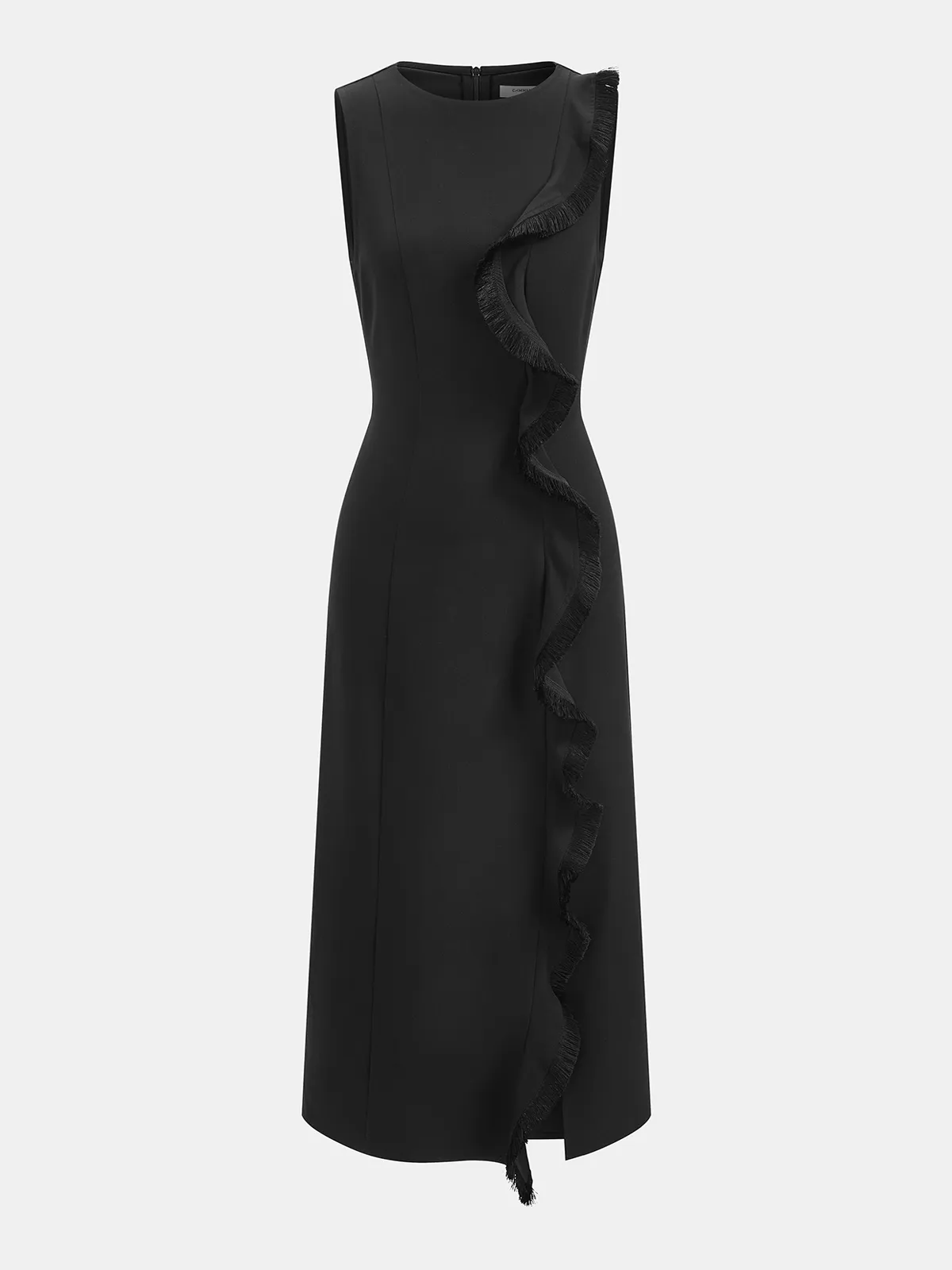 Sleeveless Fringe Ruffle Midi Dress sold by COMMENSE