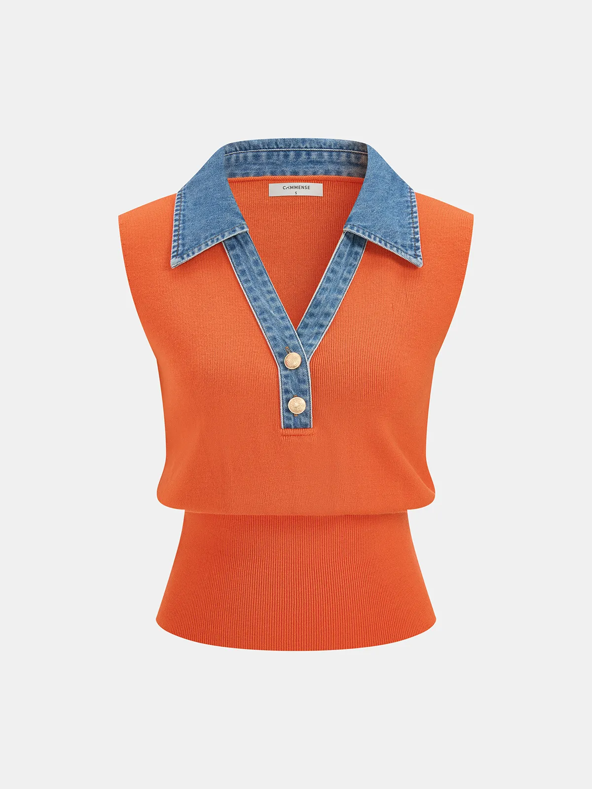 Denim Collar Metal Button Sleeveless Knit Vest sold by COMMENSE