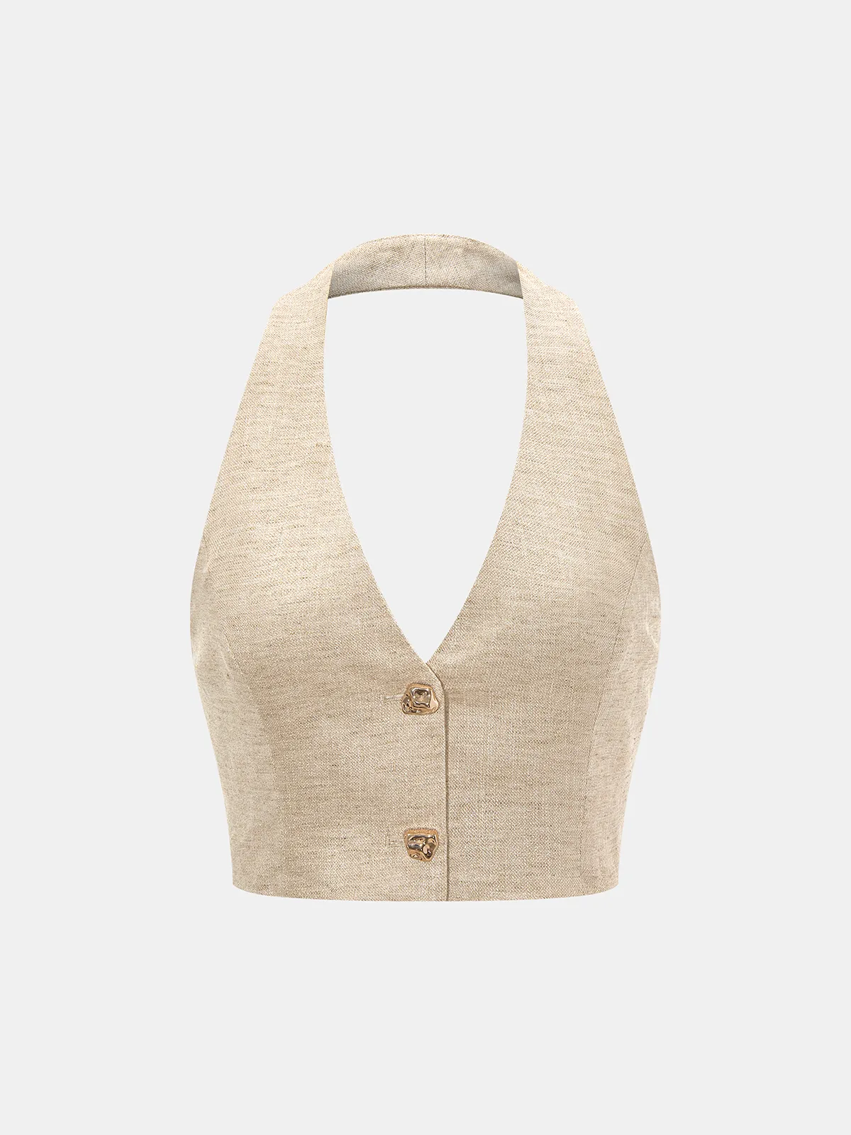 Linen Blend Halter Crop Top & Pants Set sold by COMMENSE product image thumbnail 5