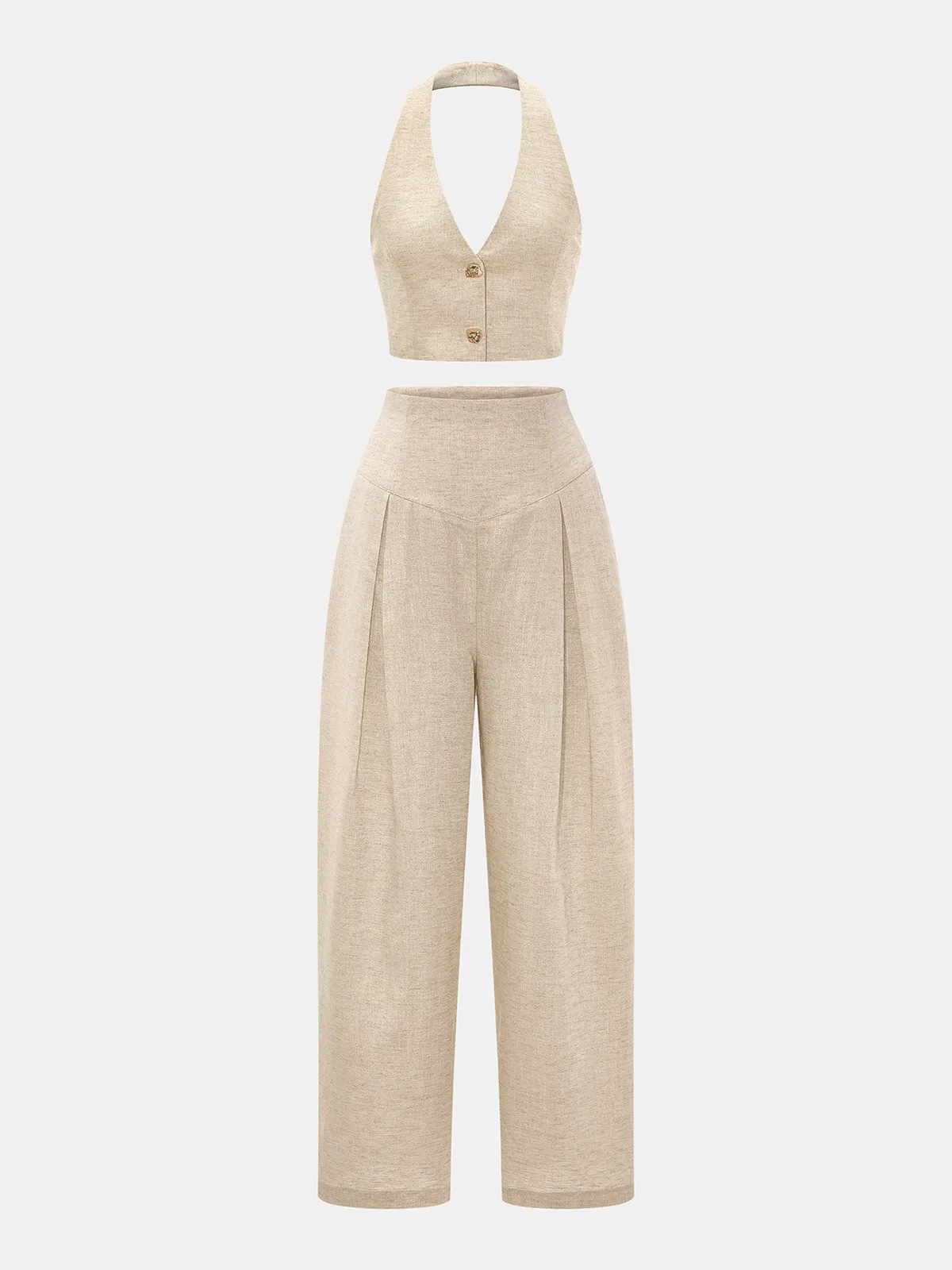 Linen Blend Halter Crop Top & Pants Set sold by COMMENSE product image thumbnail 2