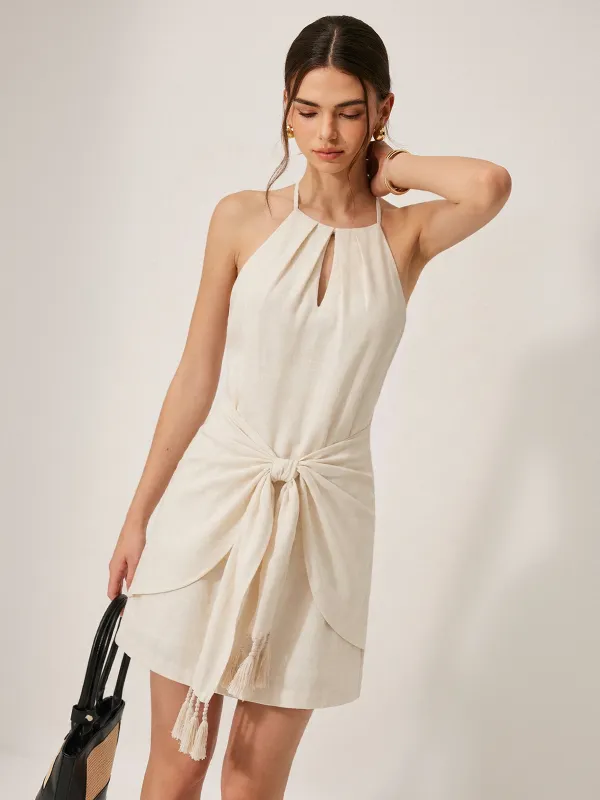 Halter Neck Tassel Knotted Mini Dress made by COMMENSE