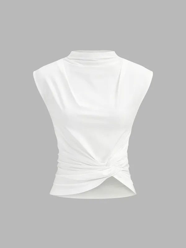 Twisted Ruched Mock Neck Sleeveless Top made by COMMENSE