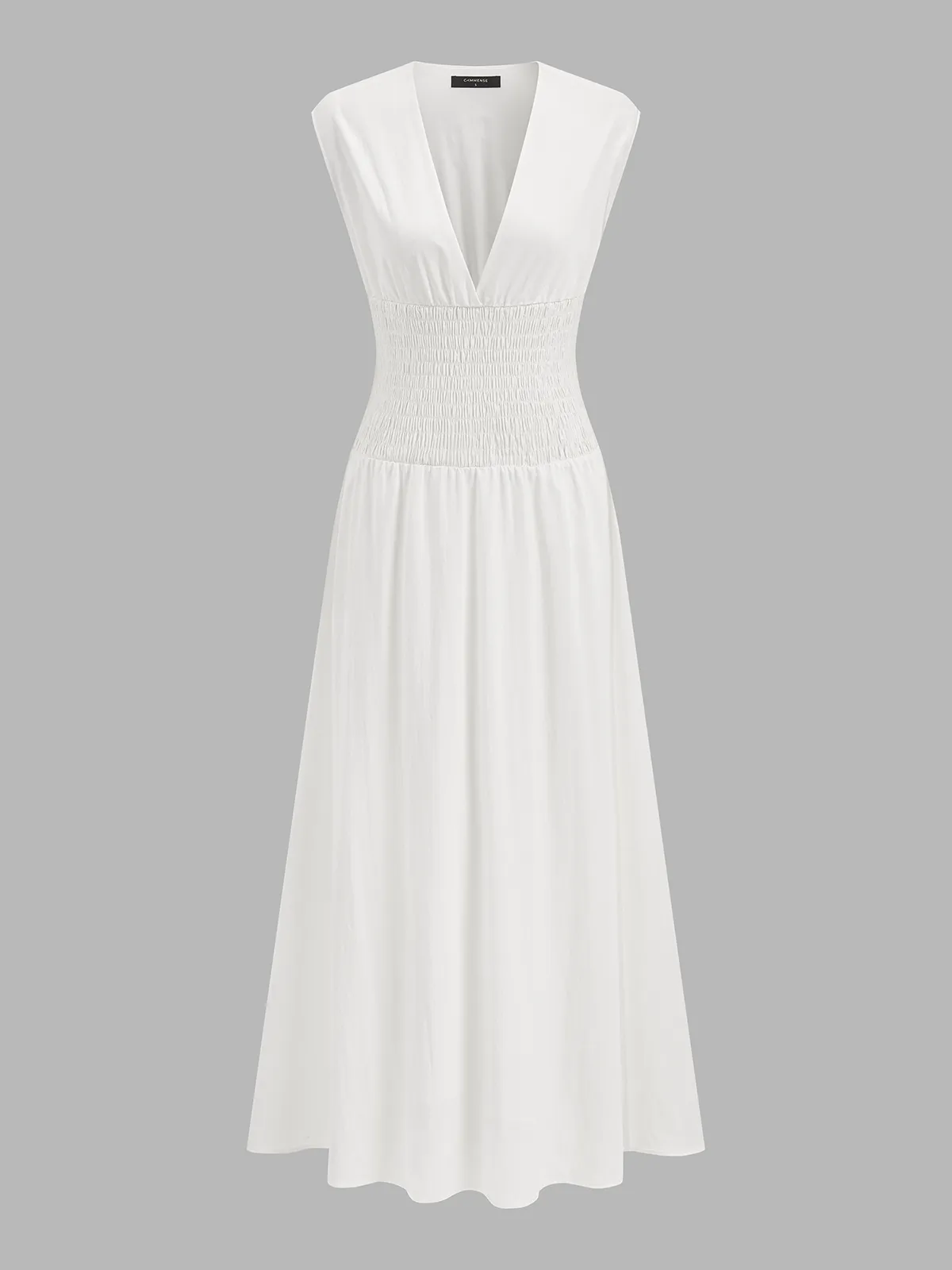 Deep V Neck Sleeveless Smocked Maxi Dress sold by COMMENSE