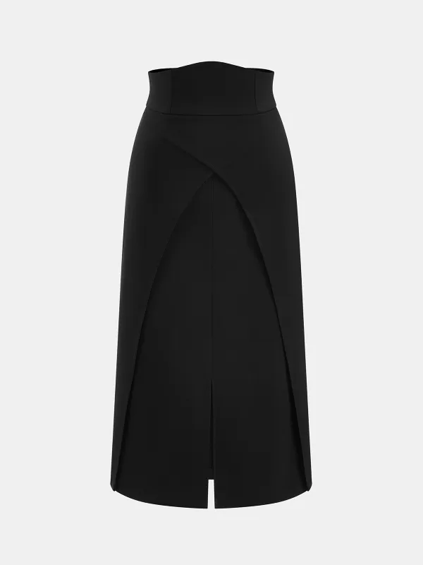 High-Waist Overlap Split Midi Skirt made by COMMENSE