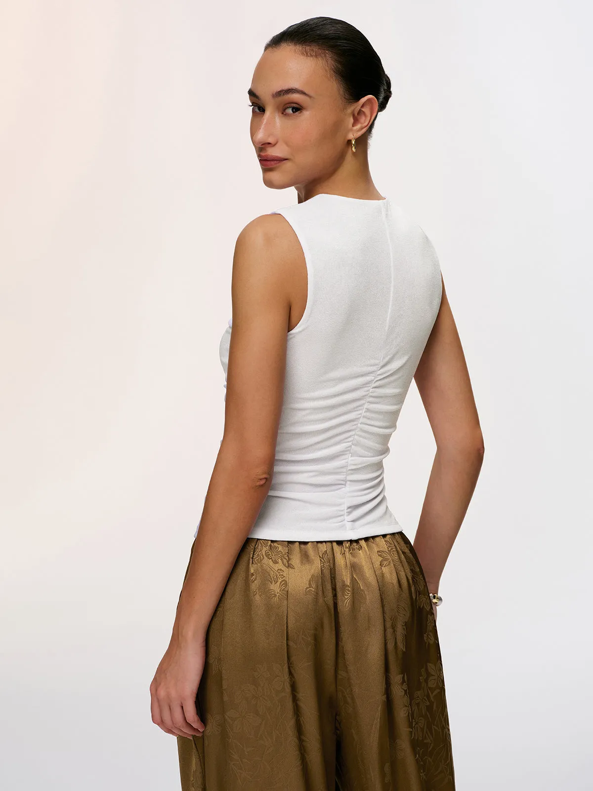 Metal Detail Cut-Out Sleeveless Ruched Top sold by COMMENSE product image thumbnail 5