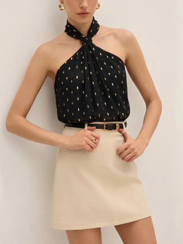 Metallic Polka Dot Sheer Chiffon Halter Neck Top made by COMMENSE