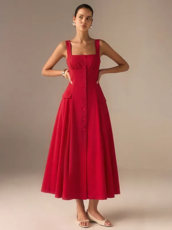 Cotton Blend Button-Front Maxi Dress made by COMMENSE