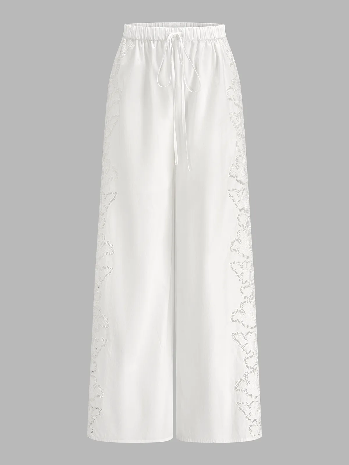 Side Lace Embroidered Cotton Drawstring Pants sold by COMMENSE