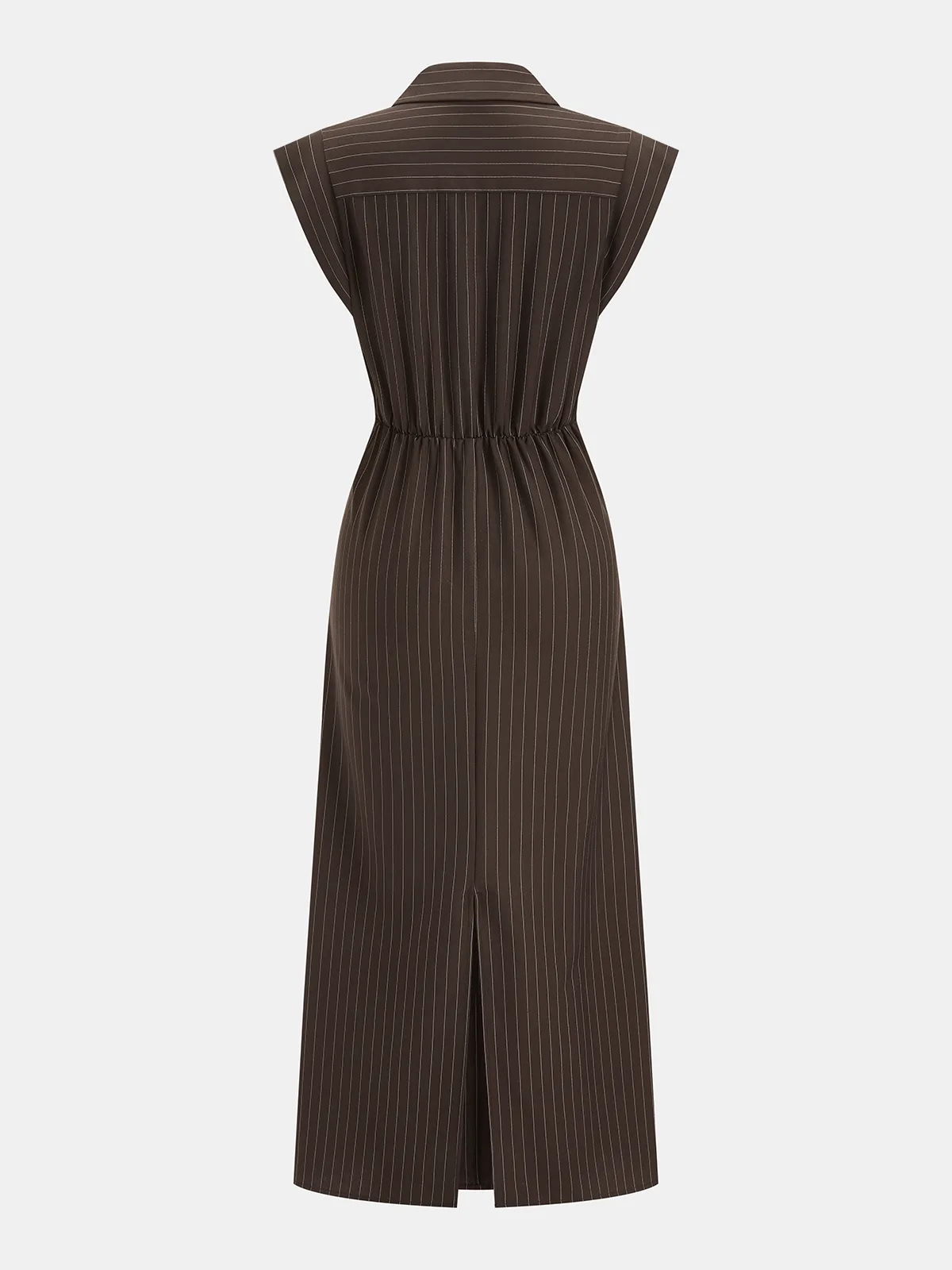 Pinstripe Sleeveless Tie-Waist Shirt Dress sold by COMMENSE product image thumbnail 2