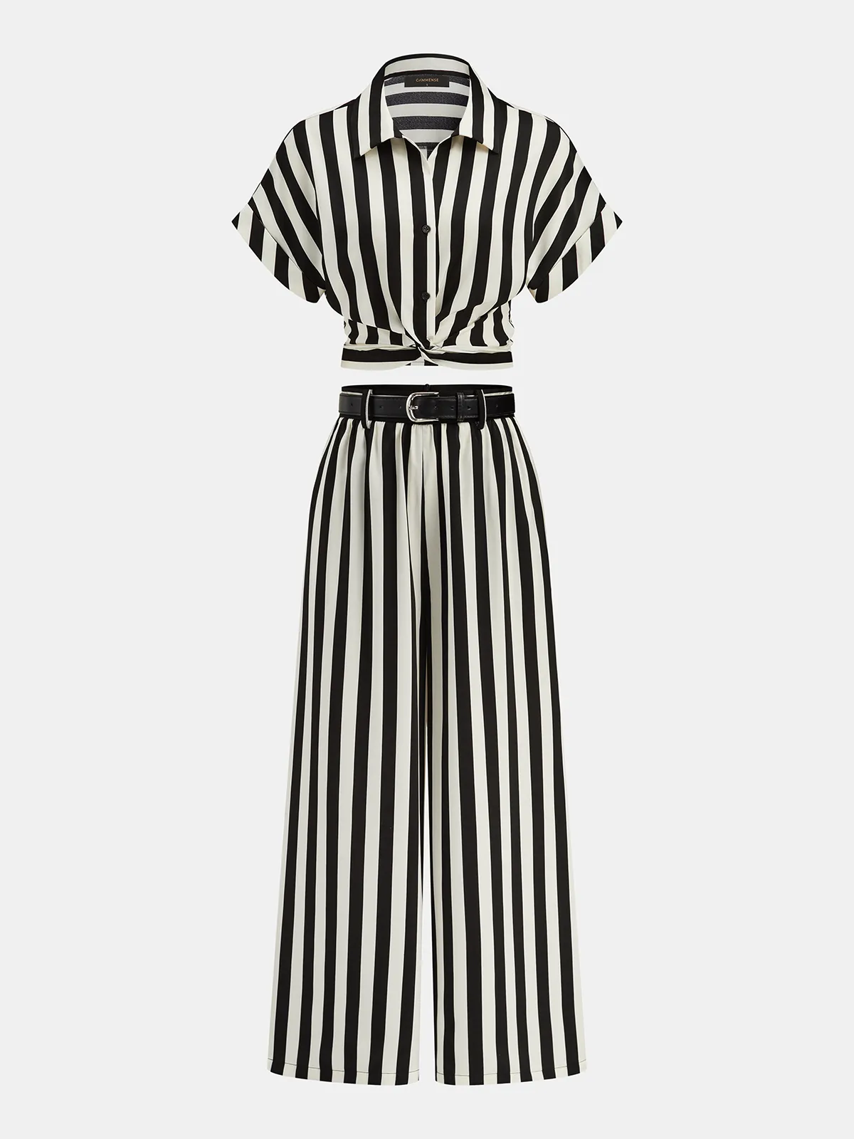 Striped Twisted Shirt & Belted Pants Set sold by COMMENSE