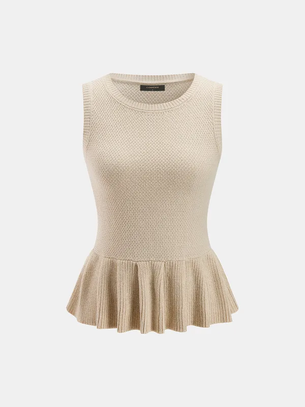 Sleeveless Ruffle Hem Knit Peplum Top made by COMMENSE