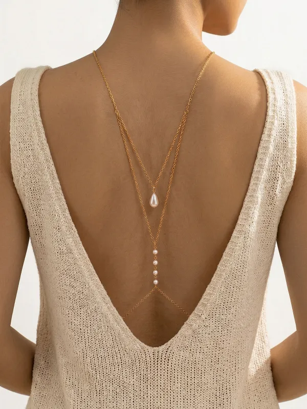 Teardrop Pearl Back Necklace made by COMMENSE