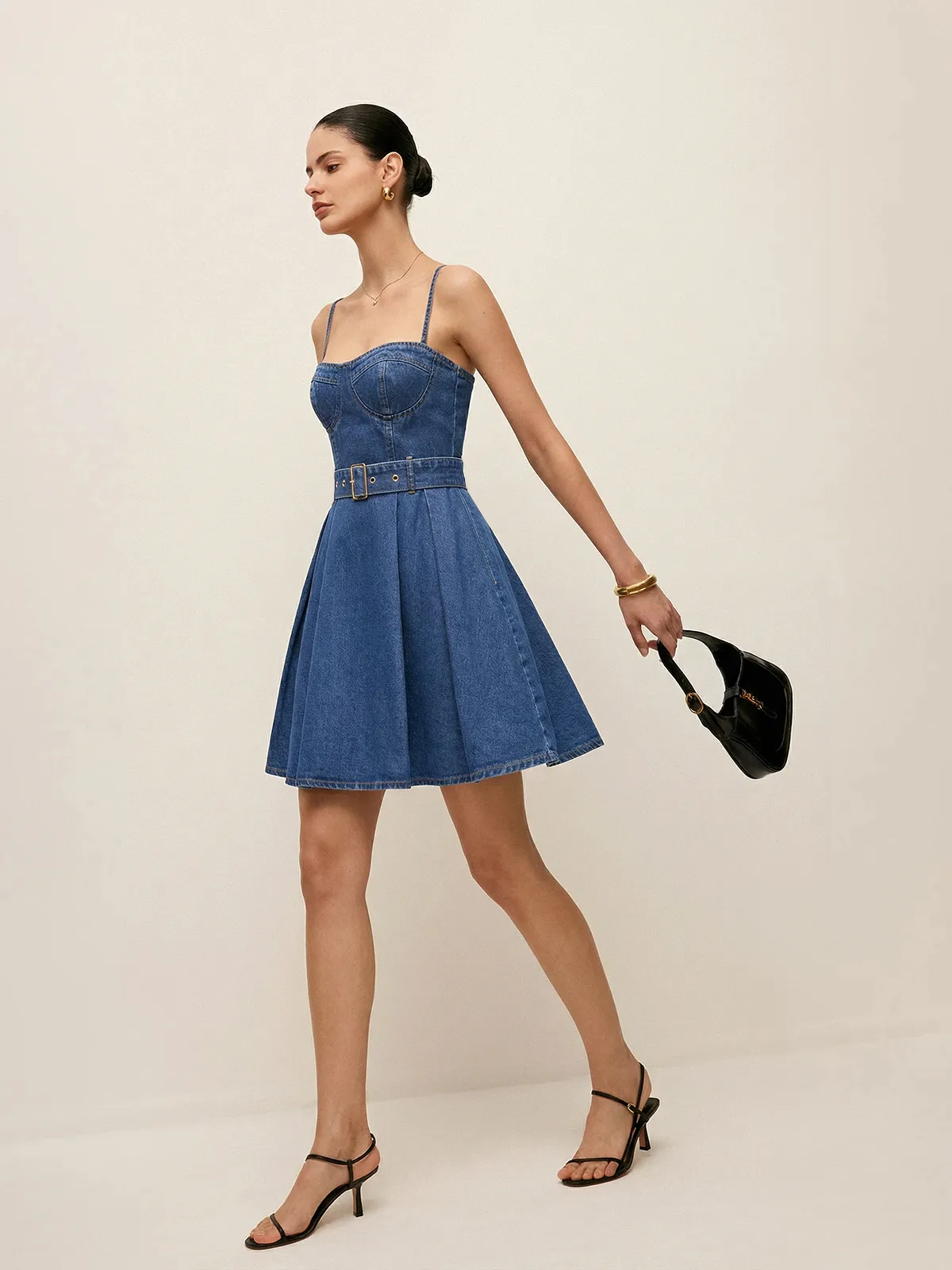 Belted Denim Cami Mini Dress sold by COMMENSE