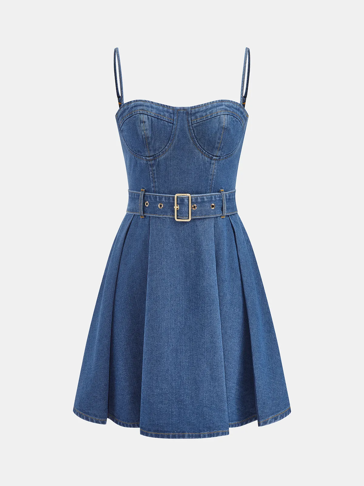 Belted Denim Cami Mini Dress sold by COMMENSE product image thumbnail 2