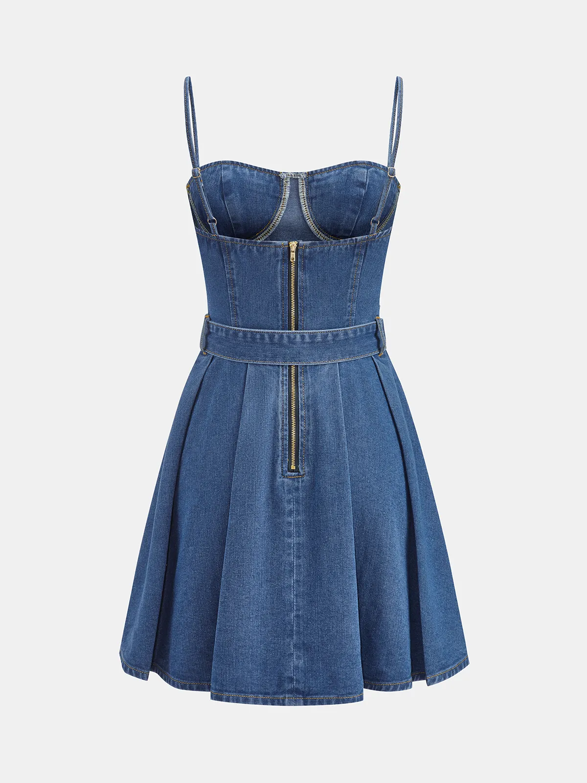 Belted Denim Cami Mini Dress sold by COMMENSE product image thumbnail 3