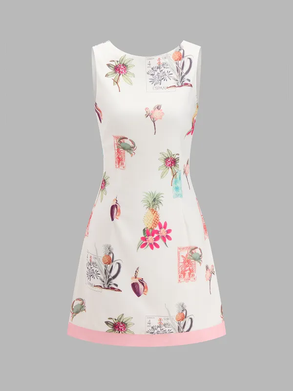 Cotton Linen Tropical Print Sleeveless Dress made by COMMENSE